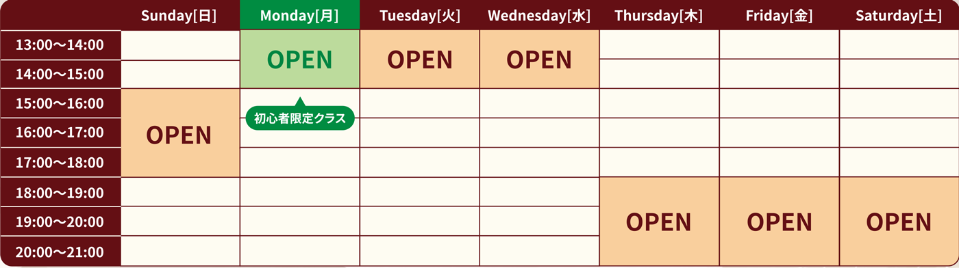 英会話カフェ営業スケジュール